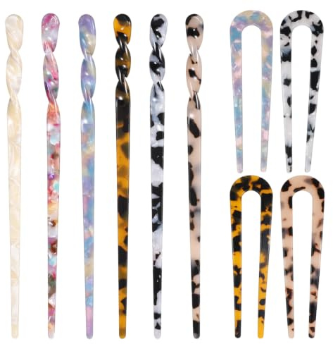 TIESOME 10 Pcs Hair Chopsticks Set, U-Shaped Forks, Acetate, for Hair