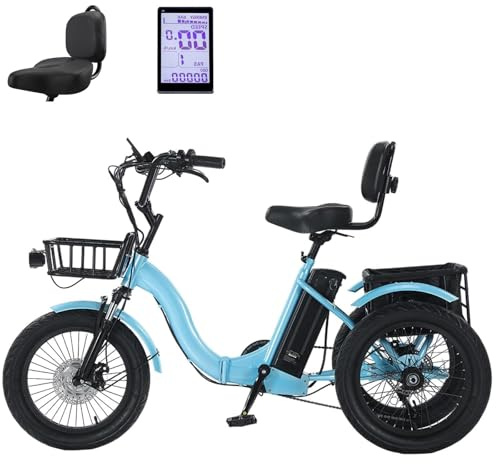EaThsalL 18 Pollici Bicicletta Triciclo Elettrico A 3 Ruote per Adulti con Cestino portaoggetti Pneumatici Larghi per Adulti Pieghevole, Facile da scalare capacità di carico 30 kg