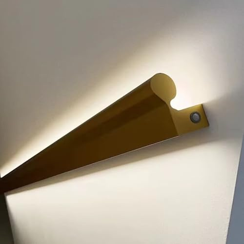 Pasamanos Escalera Led 122 128 134 152 160 183 189 cm, Pasamanos Dorado para Escaleras con Tira de Luz LED con Sensor de Movimiento, Interiores y Exteriores(Right,3.4ft/104cm)