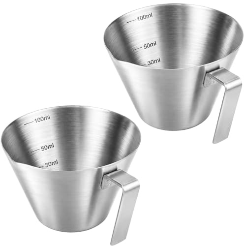 2-Piece Set Espresso Measuring Cup, Stainless Steel Measuring Cups with Handle, Barista Accessories for Precise Espresso Measurement, With 100 ml Capacity, Ideal for Coffee and Cocktail Preparation