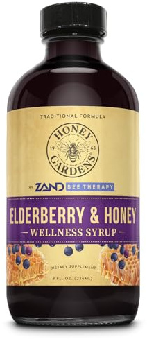 Honey Gardens Elderberry & Honey Immune Syrup - Black Elderberry Syrup for Adults & Kids, Natural Throat Defense Wellness Supplement with Propolis & Organic Apple Cider Vinegar - 8 Fl Oz