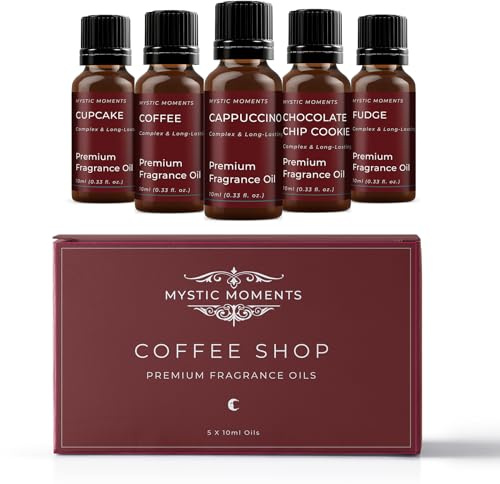 Mystic Moments | Kit Regalo Iniziale di Oli Profumati Coffee Shop 5x10ml| 5 Oli Profumati Premium – Caffè, Cappuccino, Latte, Vanilla Latte e Moka | Calda Atmosfera da Café in Casa
