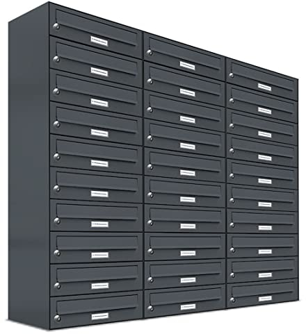 AL Briefkastensysteme 30er Briefkastenanlage Anthrazit Grau RAL 7016, Premium Briefkasten DIN A4, 30 Fach Postkasten modern Aufputz