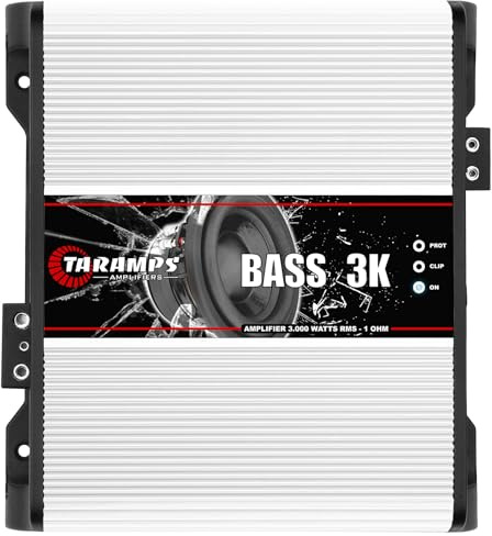Taramps BASS 3k 1 Ohm 1 Channel Mosfet Amplifier 3000 Watts RMS, Monoblock, Subsonic Filter, Low Pass Crossover, Bass Boost, RCA, Class D, Car Audio System, Great for Subwoofers, Max Power