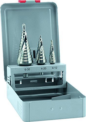 ALPEN HSS Stufenbohrer KM 3 (3-tlg., Ø 12,00-30,00 mm, für zylindrische Löcher, Material bis 4 bzw. 6 mm Stärke, Bohrsortiment) 0072200003100