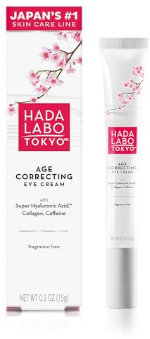 Hada Labo Tokyo Age Correcting Eye Cream 0.5 Fluid Ounce - with Super Hyaluronic Acid Caffeine Collagen and Light Diffusing Pigments - lightweight non-greasy fragrance free (packaging may vary)