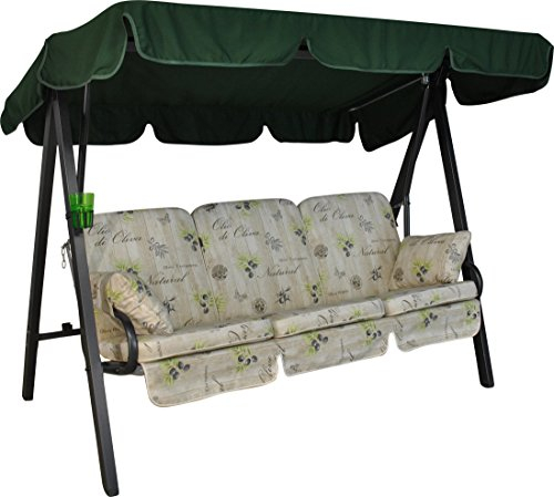 Angerer Freizeitmöbel GmbH Hollywoodschaukel Select - Gartenschaukel Made in Germany - Schaukel zum Sitzen, Liegen und Entspannen - inklusive Bett-Funktion - einfache Montage (Beige Gemustert Olive)