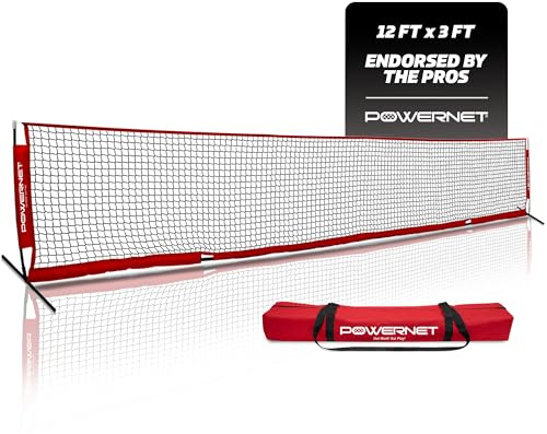 PowerNet Portable Soccer Tennis Net & Pickleball Net, Durable Weighted Metal Base, Quick Setup in Driveway, Backyard & Beach, Indoor & Outdoor Training Equipment, Includes Carry Bag (12 FT)