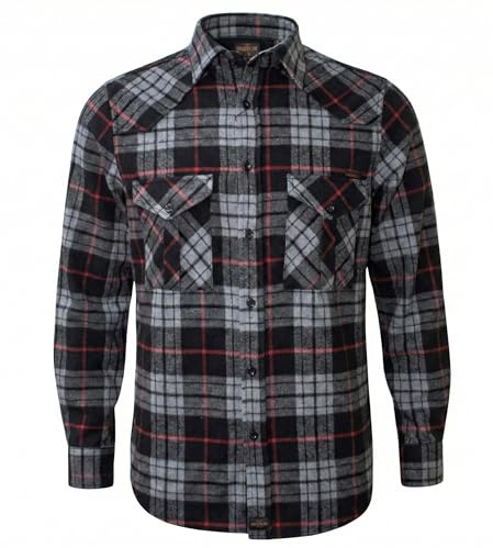 ROCK-IT Apparel Camisa de Franela para Hombre Manga Larga I con Bolsillos y Botón Delantero I Tejido Muy Suave I Camisa Leñador a Cuadros para Hombre [TallasS-5XL] Negro/Blanco/Gris 5X-Large