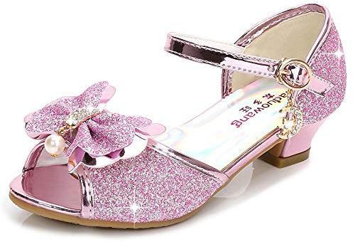 New front YONIER Scarpe con Tacco Ragazza Ballerine Bambina Cerimonia Festa Lustrino Nozze Scarpe da Principessa Eleganti Piatto Singole Ballerina Bimba Cristallo Bling Sandali,Rosa,34