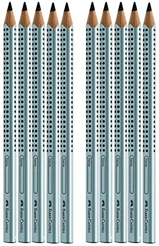 Faber-Castell 111997-12 Jumbo GRIP Bleistifte, Härtegrad: B, Schaftfarbe: silber (10er, silber)