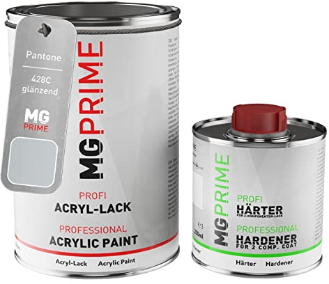 MG PRIME Pantone 428C Grey brillant peinture acrylique 1,5 Litres / 1500 ml durcisseur inclus