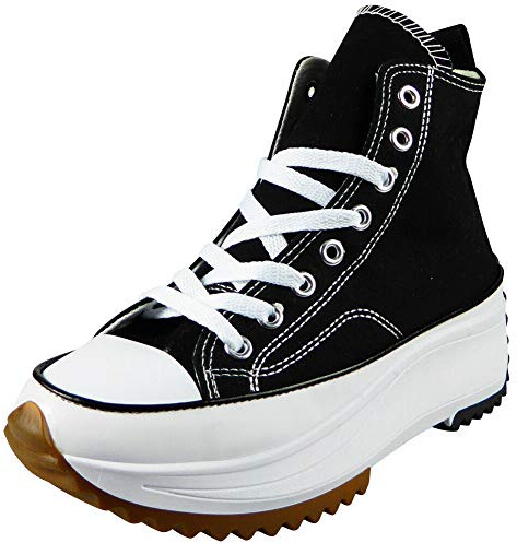 Ladies Canvas Womens Trainers Grip Sole Platform Lace Up Casual Sneakers Shoes Sizes Black 4
