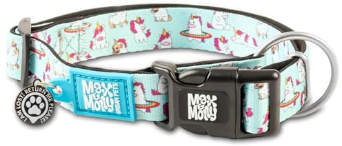 Max & Molly Gotcha! Hundehalsband Halsband Hund mit Smart ID, gepolstertes Neopren Halsband mit Design für sehr kleine große Hunde, wasserdicht, bequem, verstellbar, Unicorn, XS