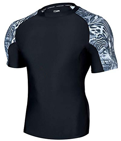 HUGE SPORTS Mens Rash Vest- Rash Guard Short Sleeve Quick Drying Wetsuit Swimming Tops for Surfing BJJ Jiu Jitsu(Mess Black,S)