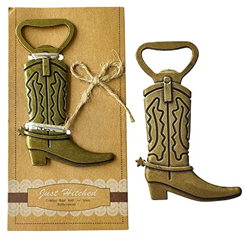 24PCS Cowboy Boot Bottle Opener Just HitchedStainless Steel Opener Wedding Favor Perfect Gifts Vintage Bridal Shower Birthday Baby Shower Party Decorations (Cowboy Boot, 24)