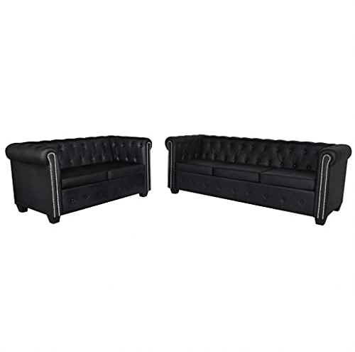 Atlojoys Chesterfield Sofa, Polstersofa, Loungesofa, Couchgarnitur, Wohnzimmersofa, Sofagarnitur, 2-Sitzer und 3-Sitzer Kunstleder Schwarz