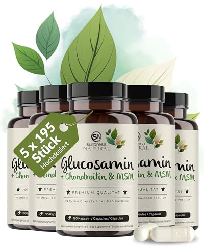 Surpresa Natural Glucosamina condroitina & MSM capsule ad alto dosaggio I 5 X 195 Capsule I 4500 mg per dose giornaliera I Integratore alimentare senza additivi e testato in laboratorio I 1 mese