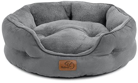 BEDSURE Katzenbett waschbar Katzen Bettchen - 51x48x15cm Katzenkorb mit Zweiseitig Innenkissen Katzenschlafplatz für Katzen oder kleine Hunde,Grau