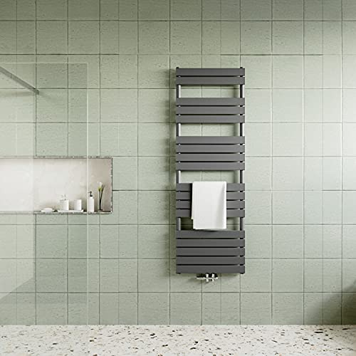 Acezanble Badheizkörper Design Flach Heizkörper Handtuchhalter Handtuchtrockner 1800 x 600 mm Anthrazit Vertikal Garade mit Mittelanschluss Heizung Handtuchwärmer Handtuchheizkörper 1168W