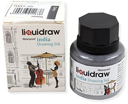 Liquidraw Encre à dessin colorée Encre d'Inde, étanche 20 couleurs assorties, 35 ml, encres indiennes pour artistes (gris)