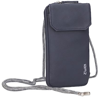 Zwei Handytasche zum Umhängen Mademoiselle.M MP30 Smartphone-Etui & Geldbörse 2-in-1, umlaufender Reißverschluss, längenverstellbarer Riemen, Mini-Handtasche 19 x 10 x 3 cm (Nubuk-Ink)