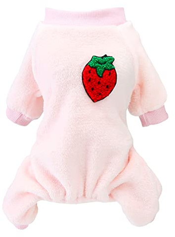 Izefia Hundepullover Hundekleidung Fleece Hund Wollpullover Winter Warm Sweatshirt 4 Beine Overall Pyjama Obst Einfacher Pullover für Kleine Hunde Mittlere Katzen