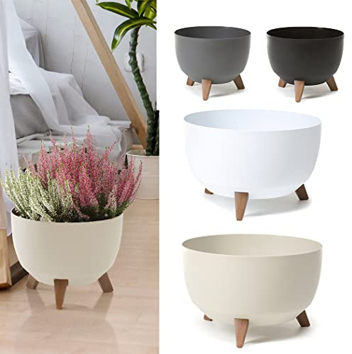 KAGM Blumentopf, Pflanzschale mit Füßen, runde Blumenschale, Blumenkübel, Pflanzkübel, Pflanzgefäß für Balkon, Wohnzimmer, Ø 28,5cm Anthrazit
