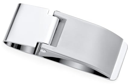Bling Jewelry Personalizada Grande Ancha Fuerte Simple Plano Doblado con Bisagra Estilo Hombre Pinza para Dinero Tarjetero para Hombre Adolescente Padre Tono Plata Acero Inoxidable Personalizable