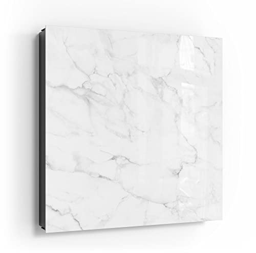 DEQORI Schlüsselkasten schwarz | 30x30 cm | Motiv Marmorplatte im Detail | Glas & Metall Schlüssel-Box | Schlüsselschrank mit 50 Haken + 2 Magnete | Moderne Box magnetisch & beschreibbar