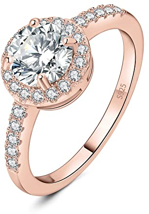 JewelryPalace Rundschliff 1ct Zirkonia Halo Promise Ring Damen, Schmuck Set, Verlobungsring Silber 925 mit Stein Frauen, Simulierter Diamant Jubiläum Eheringe Silberringe Rosegold Gold