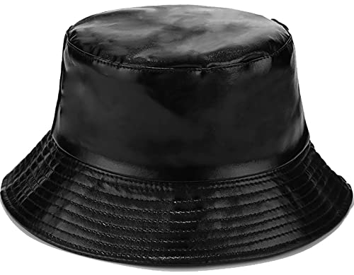 XYIYI Damen Pu Leder Schwarz Regenhüte Wasserdichter Fischerhüte