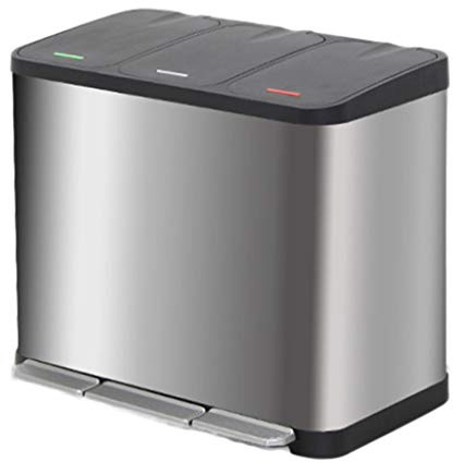 Kitchen Trash Can 45 Litre Waste Separation System For Kitchen Pedal Box Stainless Steel Silver 3 Detachable Inner Bucket 15 Litre Trash Can Garbage Bin for Bathroom ( Size : White,Transparent,Brown )