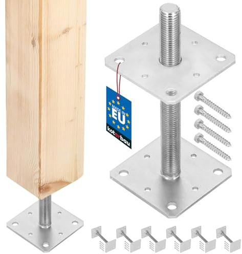 KOTARBAU® 6 pces. Support de Poteau - Acier Galvanisé - 110 x 110 x 250 mm - M24 - Argent - Pied Réglable - Support Poteau Bois - Fixation Robuste Extérieur Intérieur
