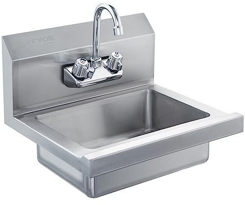 VEVOR Kommerzielles Handwaschbecken mit Wasserhahn, Edelstahlwaschbecken,Kleines Handwaschbecken, Wandmontage Handwaschbecken, Waschbecken für Restaurant, Küche, Bar, Garage und Haus