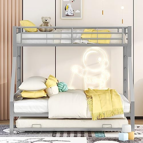 Dolamaní Cama Alta para Niños, Litera Extensible 3 en 1, Doble Cara con Escalera, 90 (140) x 200 cm, Estructura de Metal, Triple, Adecuada para Niños