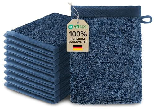 Lot de 10 Gants de Toilette 15x20 cm Bleu foncé Coton 500 g/m² – certifié Oeko TEX, Doux, Absorbant et Durable.