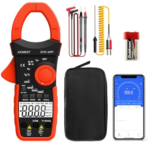 AIOMEST Stromzange, Strommessgerät AC/DC Strom: 0-1000A, 570T-APP strommesszange True-RMS 4000 Counts Auto-Ranging, misst Spannung Multimeter AC/DC Spannung, Widerstand, Ohm