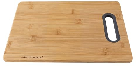 FLORINA Bambus-Schneidebrett 40 x 29 cm I Natürliches Bambus-Küchenbrett TITOLARE mit Silikongriff I Küchenbrett Antibakteriell I Universalschneidebrett zum Schneiden von Käse Fleisch Obst Gemüse
