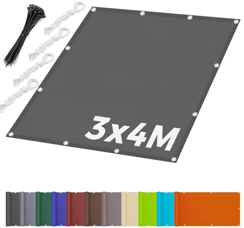 Premium Sonnensegel mit ösen Wasserdicht, Nach Maß, 3x4m, Dunkelgrau | Sonnenschutz | UV-Schutz 95% | Rechteckig | 100% Polyester | Wetterfest | Reißfest | für Balkon, Terrasse und Garten