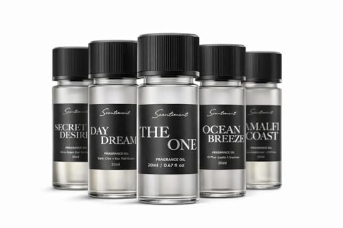 Scentiment Luxury Hotel Scents – 5 Fragrance Oil Set | Secret Desires, Day Dream, The One, Ocean Breeze & Amalfi Coast | Fresh Floral, Woody & Citrus Scents Home Diffuser Oils (5 x 20 ml / 0.68 Fl Oz)