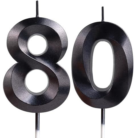 Yiran 3D Birthday Candles, Black Candle Number 80th Candle, Birthday Candle for Cake, Men Women Cake Topper Birthday Candles Number 80 Birthday,Party Wedding Anniversary Celebration Supplies