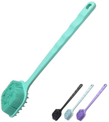 Rexzono® Double Sided Silicone Back Scrubber, Long Handle Exfoliating Body Bath Brush, Loofah for Shower, Gentle Cleansing Scrub for Women and Men, Easy to Clean and Lather