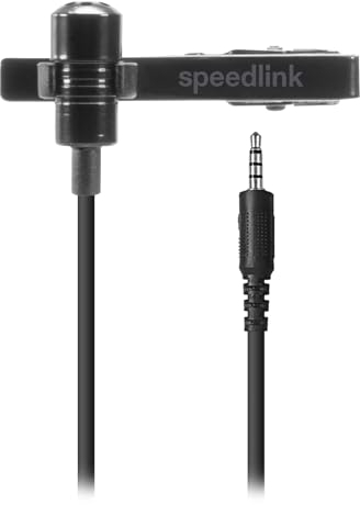 Speedlink SPES micrófono de Solapa con Cable Jack 3,5 mm - Micrófono de Solapa con Conector Jack, micrófono lavalier, Clip metálico Desmontable, cancelación de Ruido, Negro
