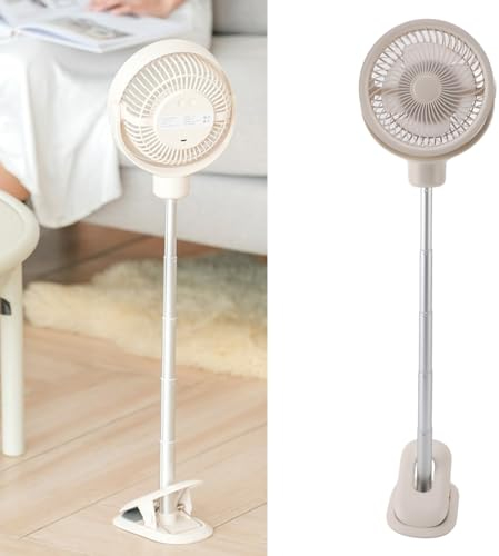Dpofirs Clip-on-Tischventilator, Tragbarer Teleskop-Bodenventilator, 4 Geschwindigkeiten mit LED-Licht, Oszillierender Schreibtisch-Clip-on-Ventilator, USB-wiederaufladbarer Kleiner