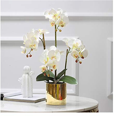 Künstliche Blumen, Phalaenopsis-Blumen, Dekoration – künstliche Orchideen, Bonsai-Zweige, Simulation von Phalaenopsis-Blumen, Arrangement, Dekoration für Wohnzimmer/Büro/Schlafzimmer/Party/Rosa (weiß)