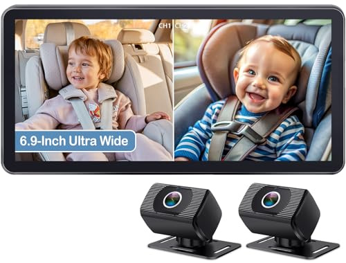 2-Kids Baby Car Camera for Seat: 6.9 Inch Ultrawide Display with Two Cameras Rear Facing - USB Powered Backseat Camera HD 1080P Easy to Install