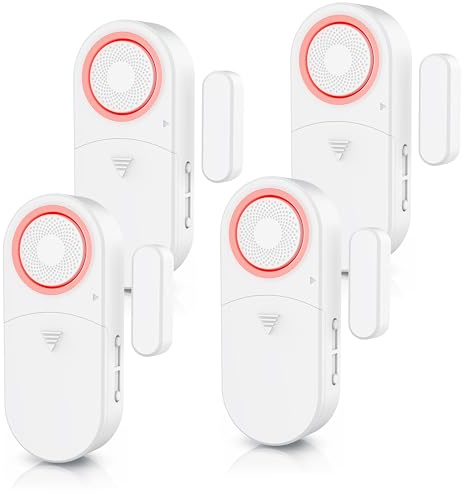 CSL - 4X Fensteralarm Einbruchschutz - Türalarm - 120 dB lauter Signalton Alarmsensor - Tür und Fenster - 4er Set mit Batterien - Alarmanlage - Wohnmobil - Gartenhaus
