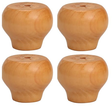 Wooden Furniture Legs, Solid Wood Sofa Legs Set of 4, Wood Cabinets Replacement Furniture feet with Rubber Protection Pad & Screws (4cm,Clear lacquer)