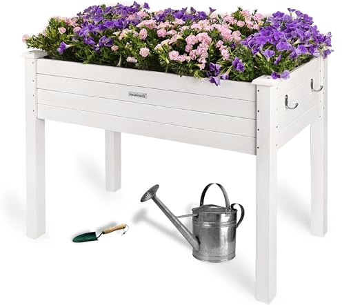 needs&wants® Carré de Jardin surélevé en Bois pour Jardin Balcon terrasse, bac de Plantation kit rectangulaire étroit avec Feutre, carré d'herbes aromatiques bac de Plantation déco, Blanc